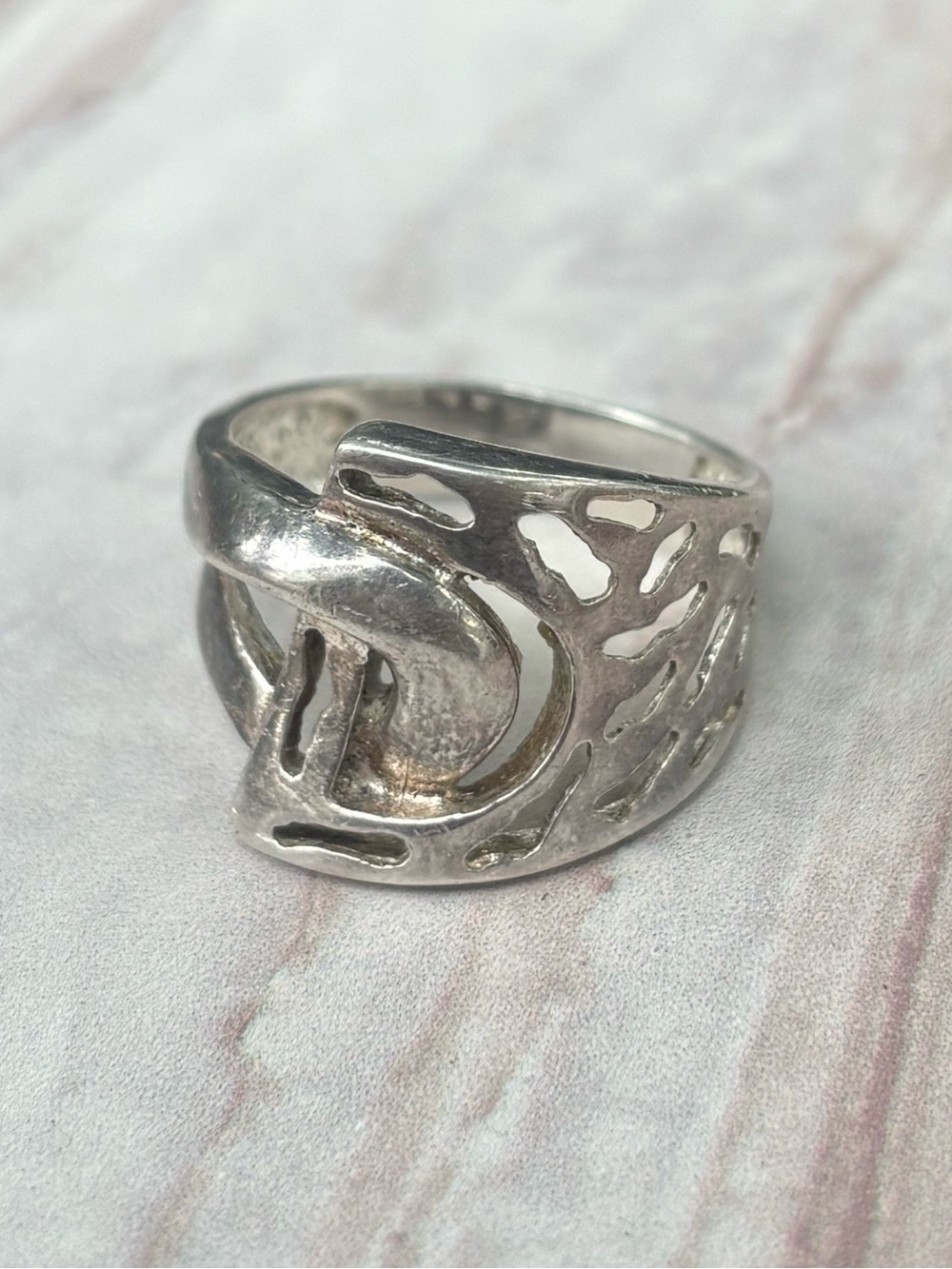 Vintage 925 Sterling Silver Abstract Cut Out Band Ring Size 8 Modernist Bold